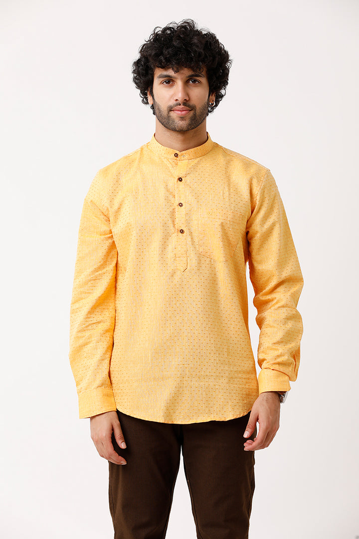 Moksha - Golden Yellow Short Kurta for Men | Uathayam