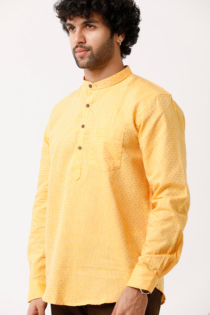 Moksha - Golden Yellow Short Kurta for Men | Uathayam
