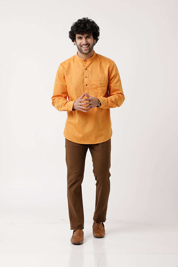Moksha - Yellow Short Kurta for Men | Uathayam