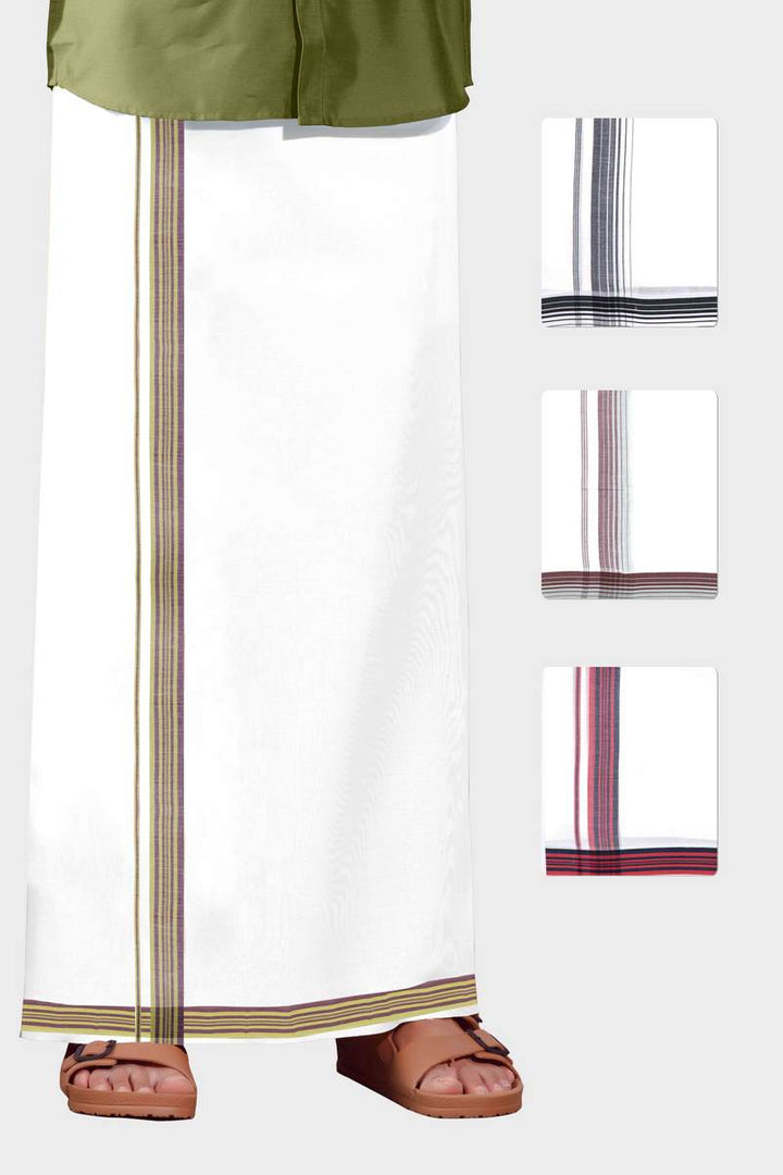 Bhargav Arima - Gray Black Smooth Cotton Double Layered Dhoti With Fancy Borders | Uathayam