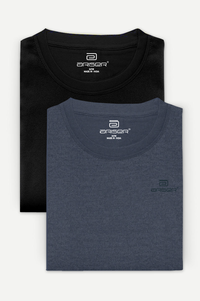Ariser Cotton Round Neck Solid T-Shirt Combo-206 ( Pack Of 2 )