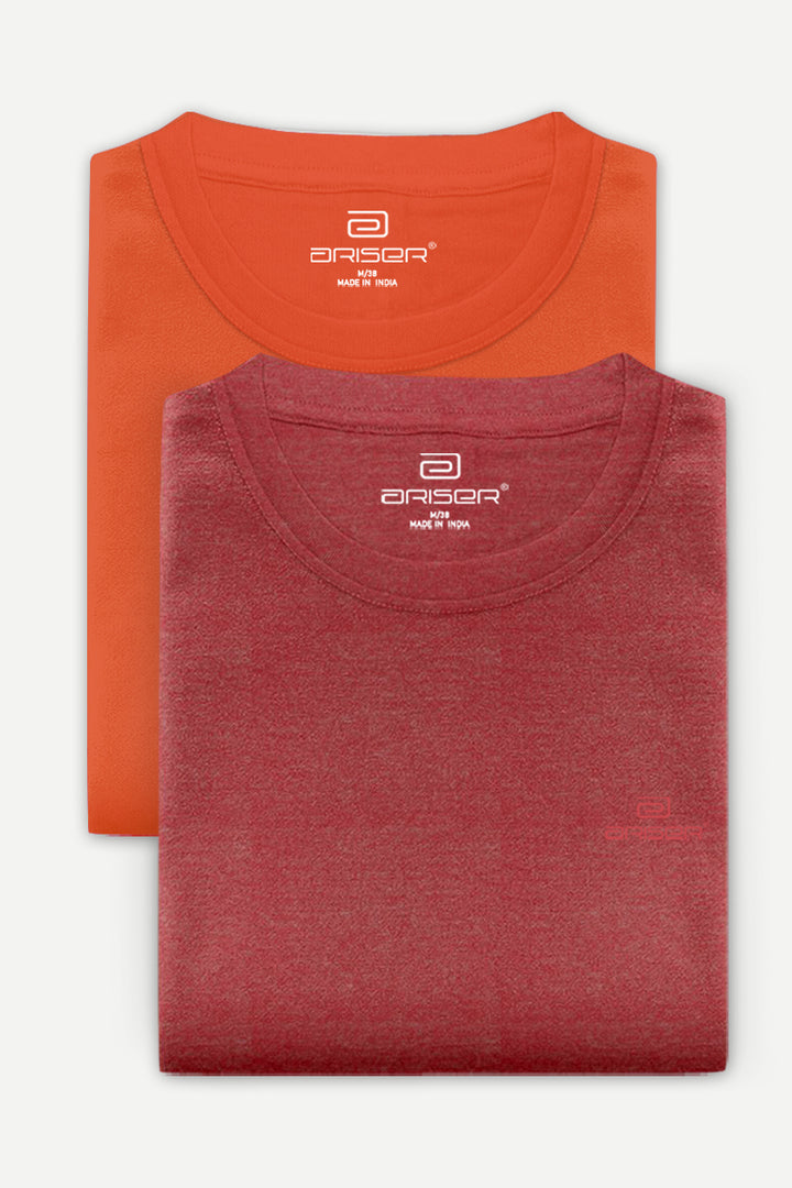 Round Neck - Orange and Red Solid T-Shirt Pack Of 2 Combo For Men | Ariser