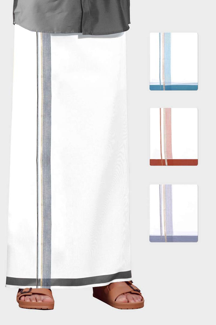 Bloom Crystal - Coral Brown Smooth Cotton Double Layered Dhoti With Fancy Borders | Uathayam