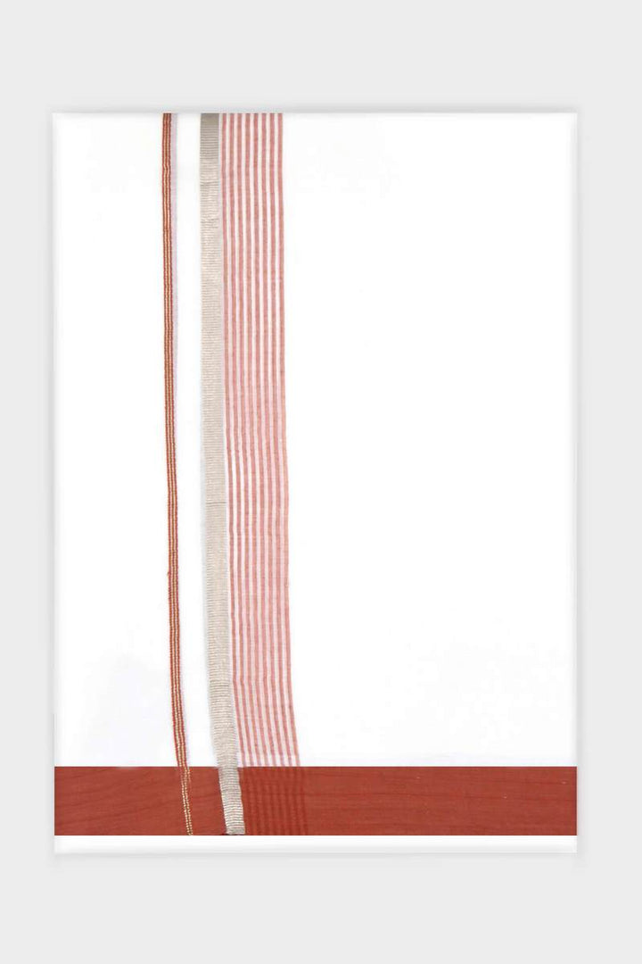 Bloom Crystal - Coral Brown Smooth Cotton Double Layered Dhoti With Fancy Borders | Uathayam