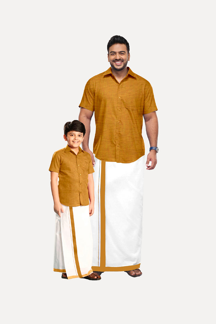 Varna - Golden Rod Cotton Rich Blend Father & Son Combo Set | Uathayam