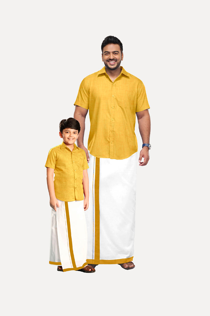 Varna - Yellow Cotton Rich Blend Father & Son Combo Set | Uathayam