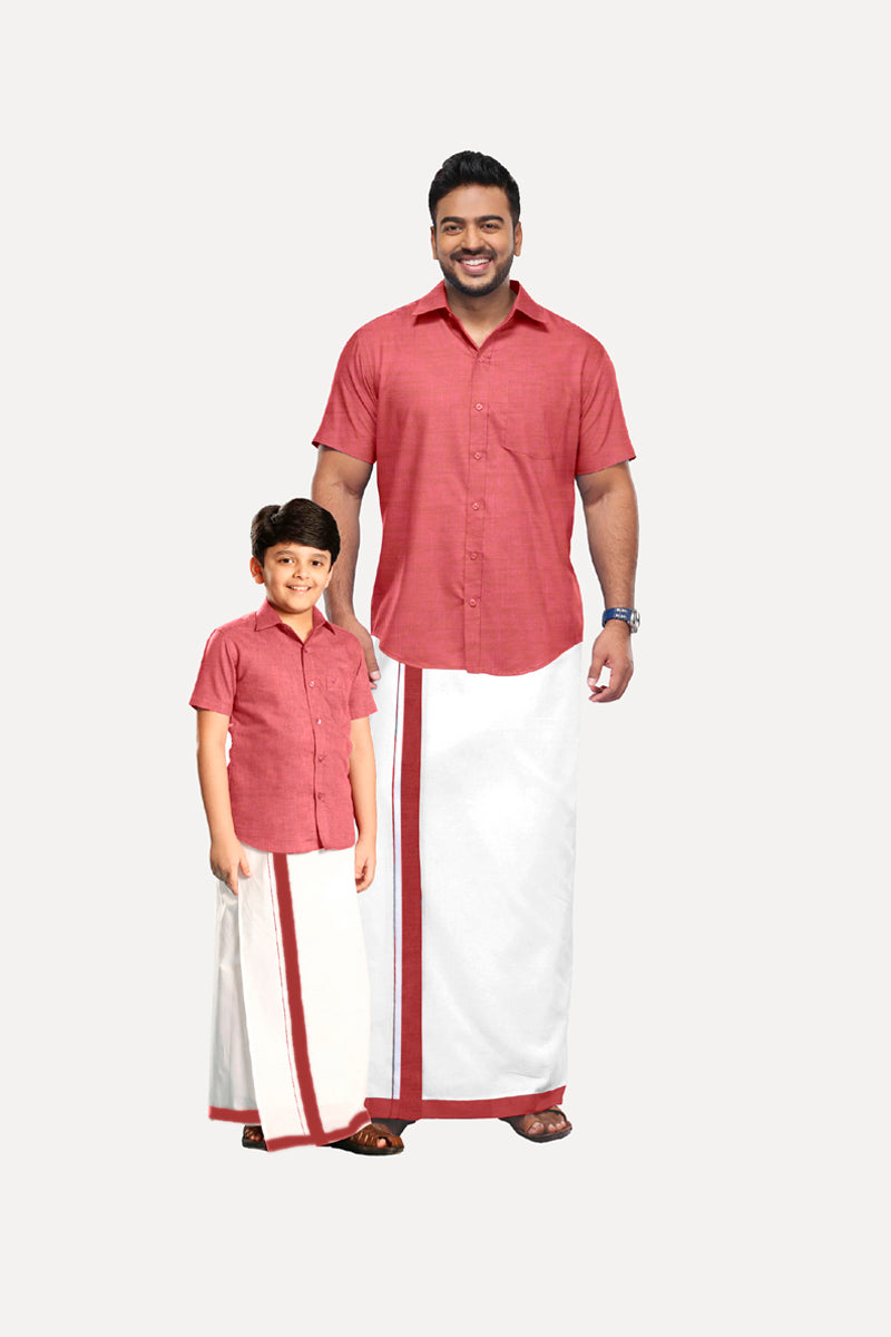 Varna - Peach Pink Cotton Rich Blend Father & Son Combo Set | Uathayam