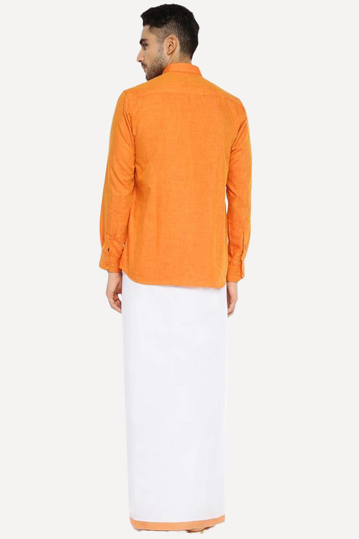 Varna - Orange Matching Shirt and Single Dhoti Set For Men | Uathayam