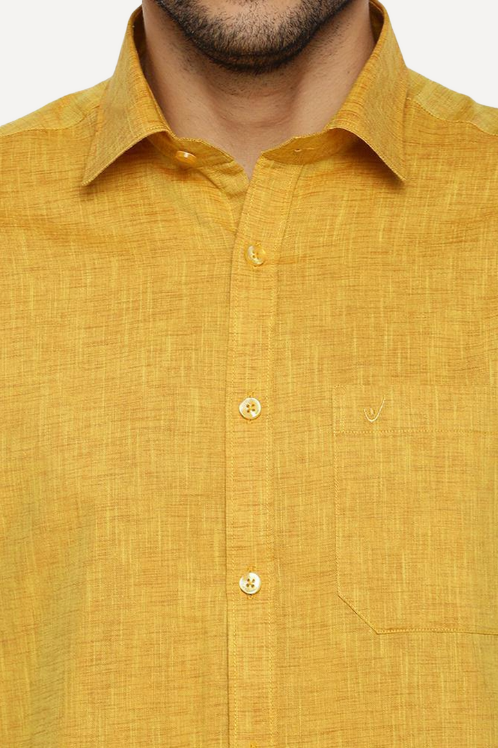 Varna - Golden Rod Matching Shirt and Single Dhoti Set For Men | Uathayam