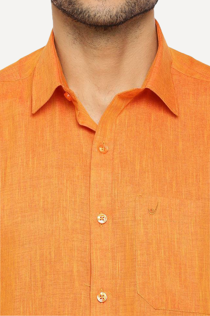 Varna - Orange Matching Shirt and Single Dhoti Set For Men | Uathayam