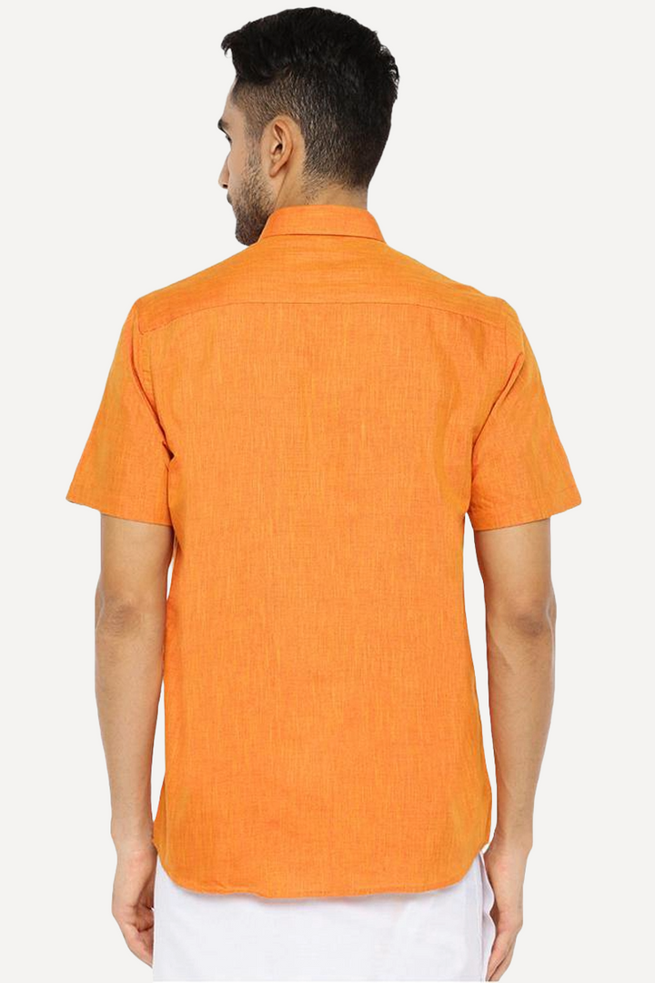Varna - Orange Matching Shirt and Single Dhoti Set For Men | Uathayam