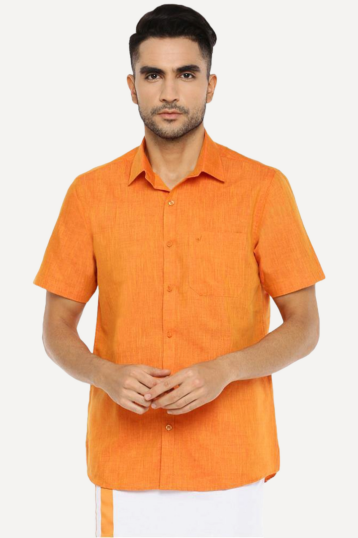 Varna - Orange Matching Shirt and Single Dhoti Set For Men | Uathayam