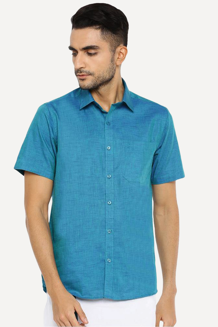 Varna - Ramar Blue Matching Shirt and Single Dhoti Set For Men | Uathayam
