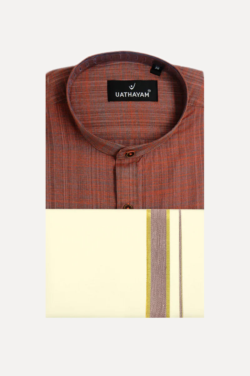 Iconic Brown Short Kurta Kora Double Dhoti Set For Men Assorted Bor Uathayam