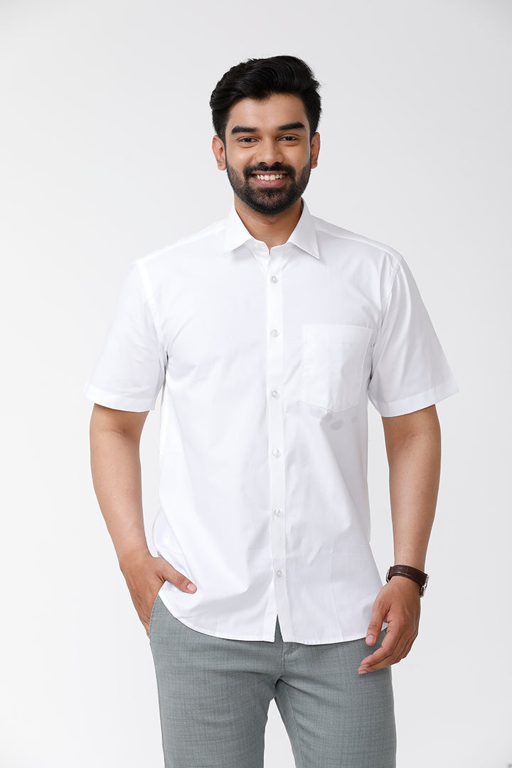 Delight Cotton Solid Regular Fit White Trending Formal Shirt for Men