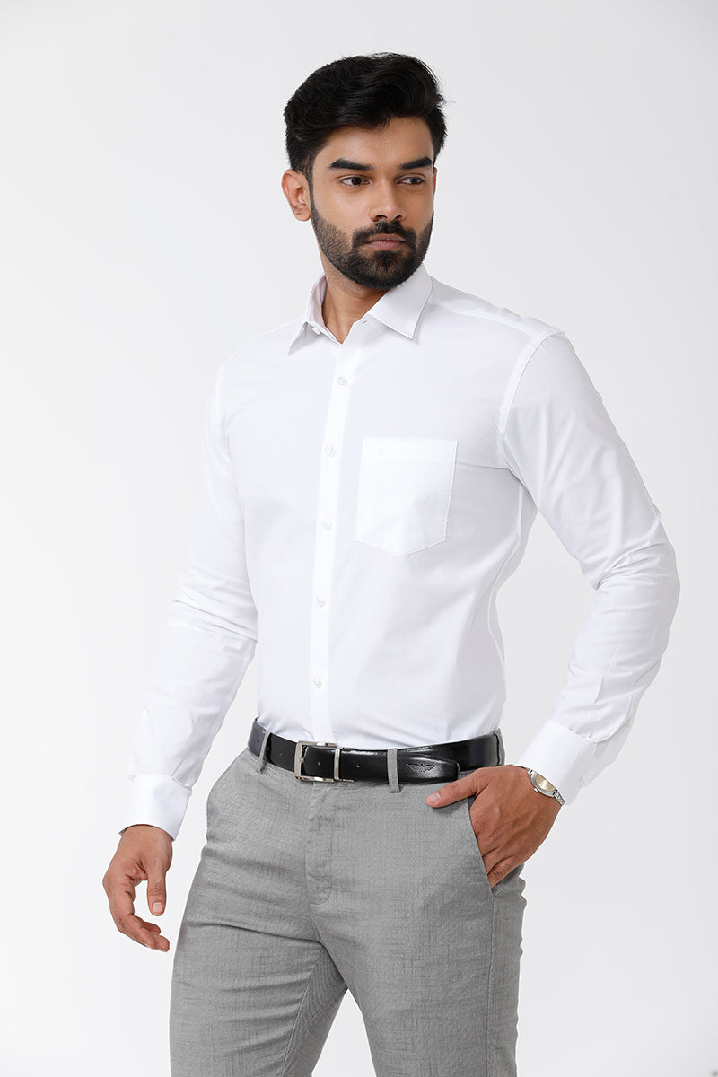 Snow Field 100% Cotton Formal White Shirt For Men Uathayam