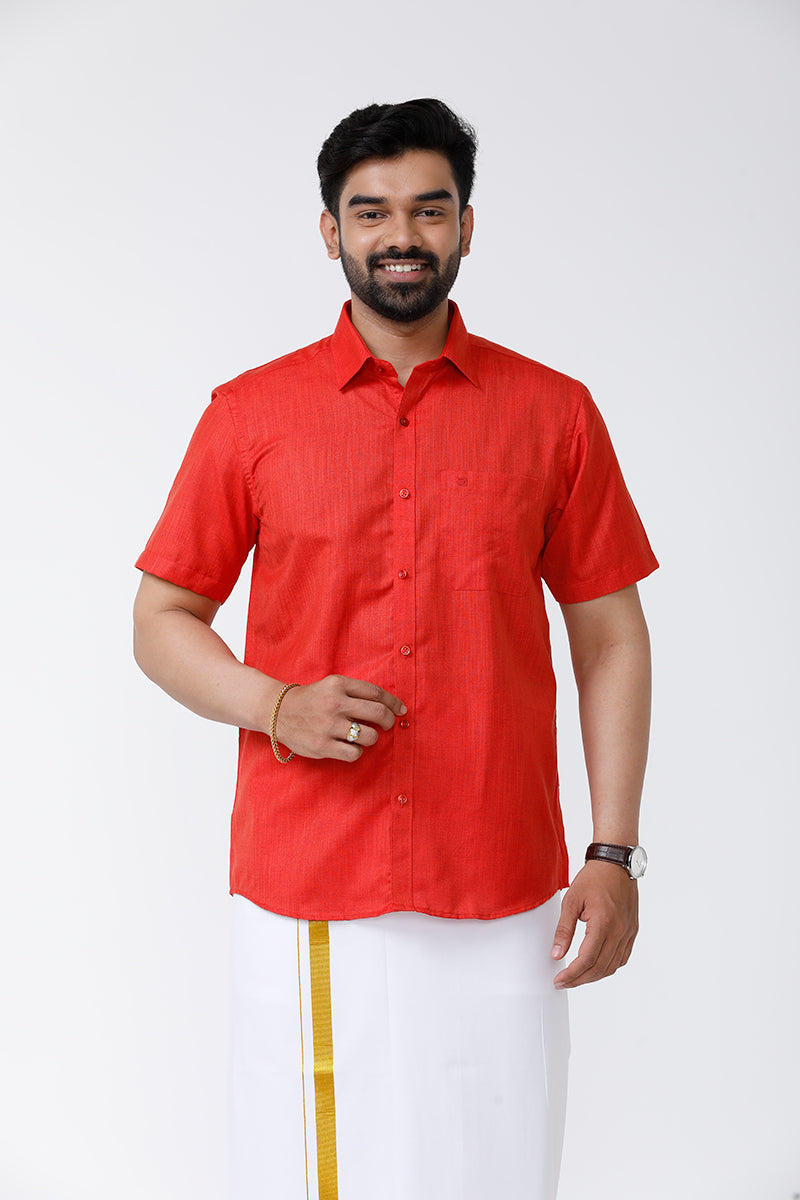 ARISER Vintage Red Color Cotton Rich Half Sleeve Formal Shirt for