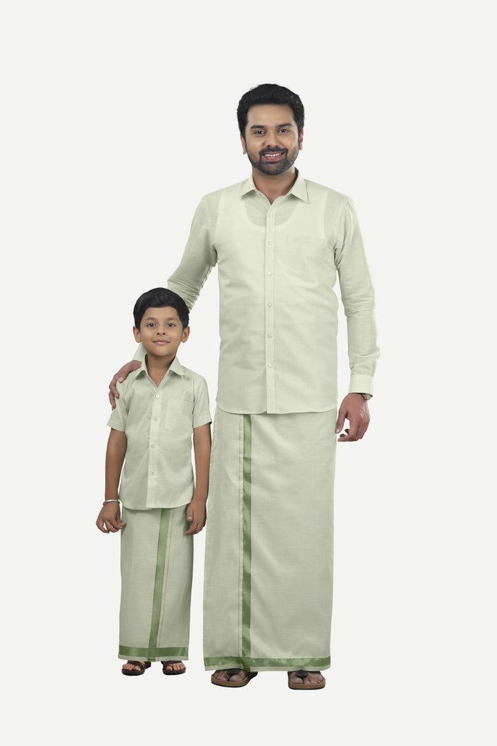 Vaibhav - Moss Green Half Sleeve Father & Son Tissue Combo Set | Uathayam