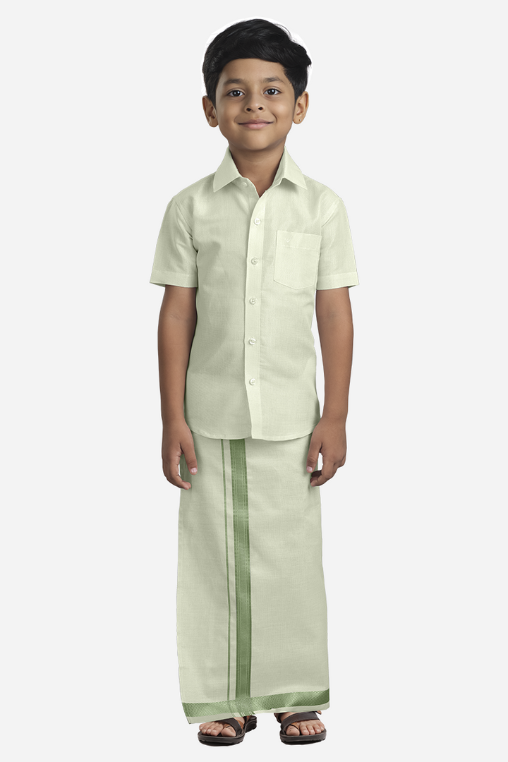 Vaibhav - Moss Green Half Sleeve Father & Son Tissue Combo Set | Uathayam