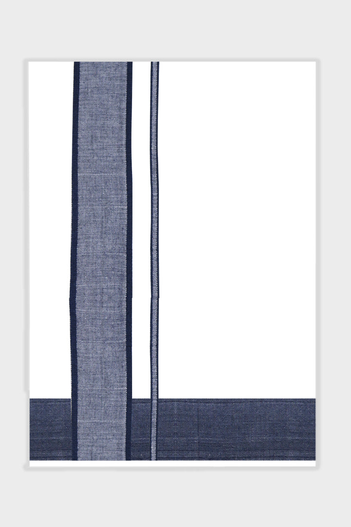 Unique Navya - Navy Blue Smooth Cotton Double Layered Dhoti With Fancy Borders | Uathayam