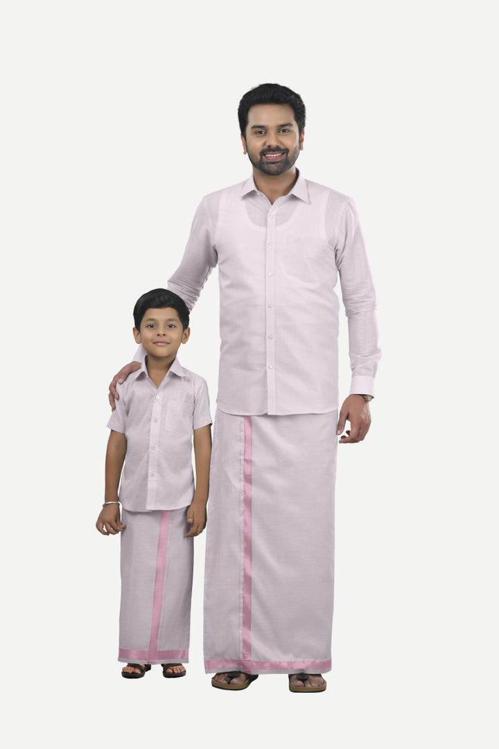 Vaibhav - Rose Pink Half Sleeve Father & Son Tissue Combo Set | Uathayam