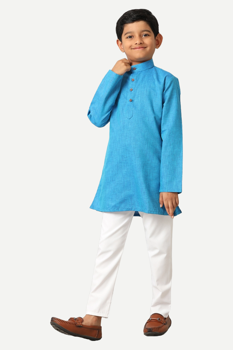 Babyhug Cotton Woven Full Sleeves Kurta and Pajama Set Elephant Print - Blue main image 1