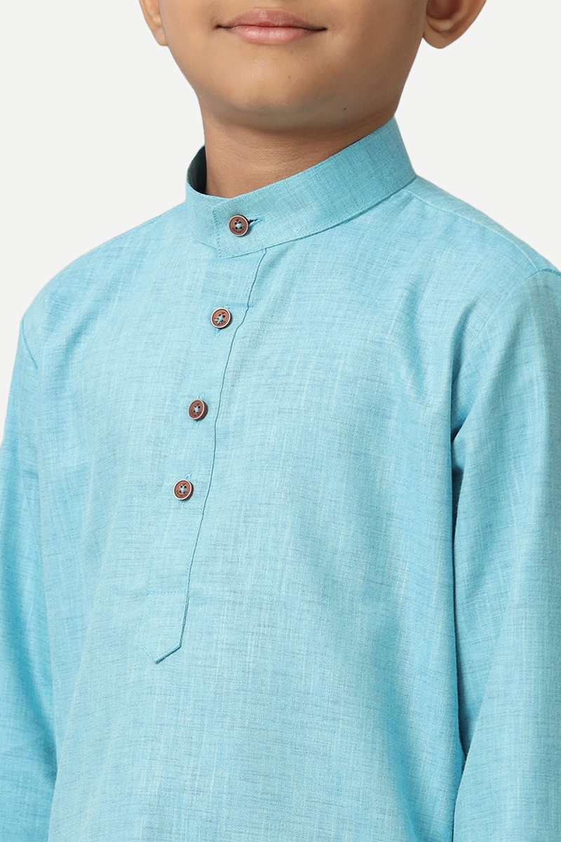 UATHAYAM Exotic Kurta Cotton Rich Full Sleeve Solid Regular Fit For Kids (Sky Blue)