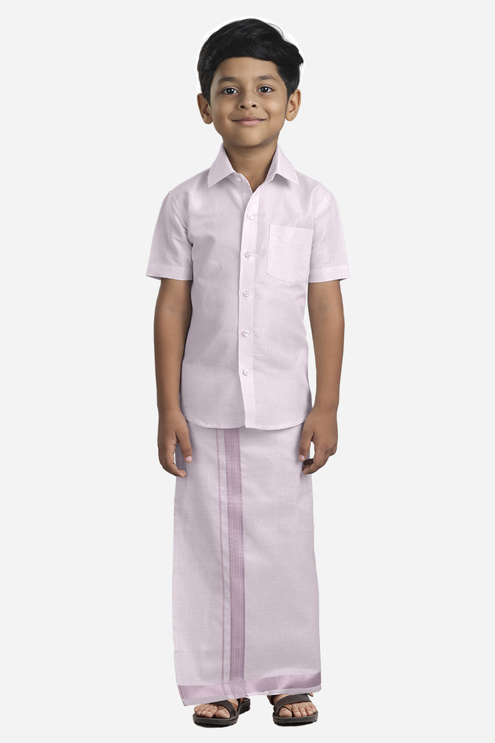 Vaibhav - Rose Pink Half Sleeve Father & Son Tissue Combo Set | Uathayam