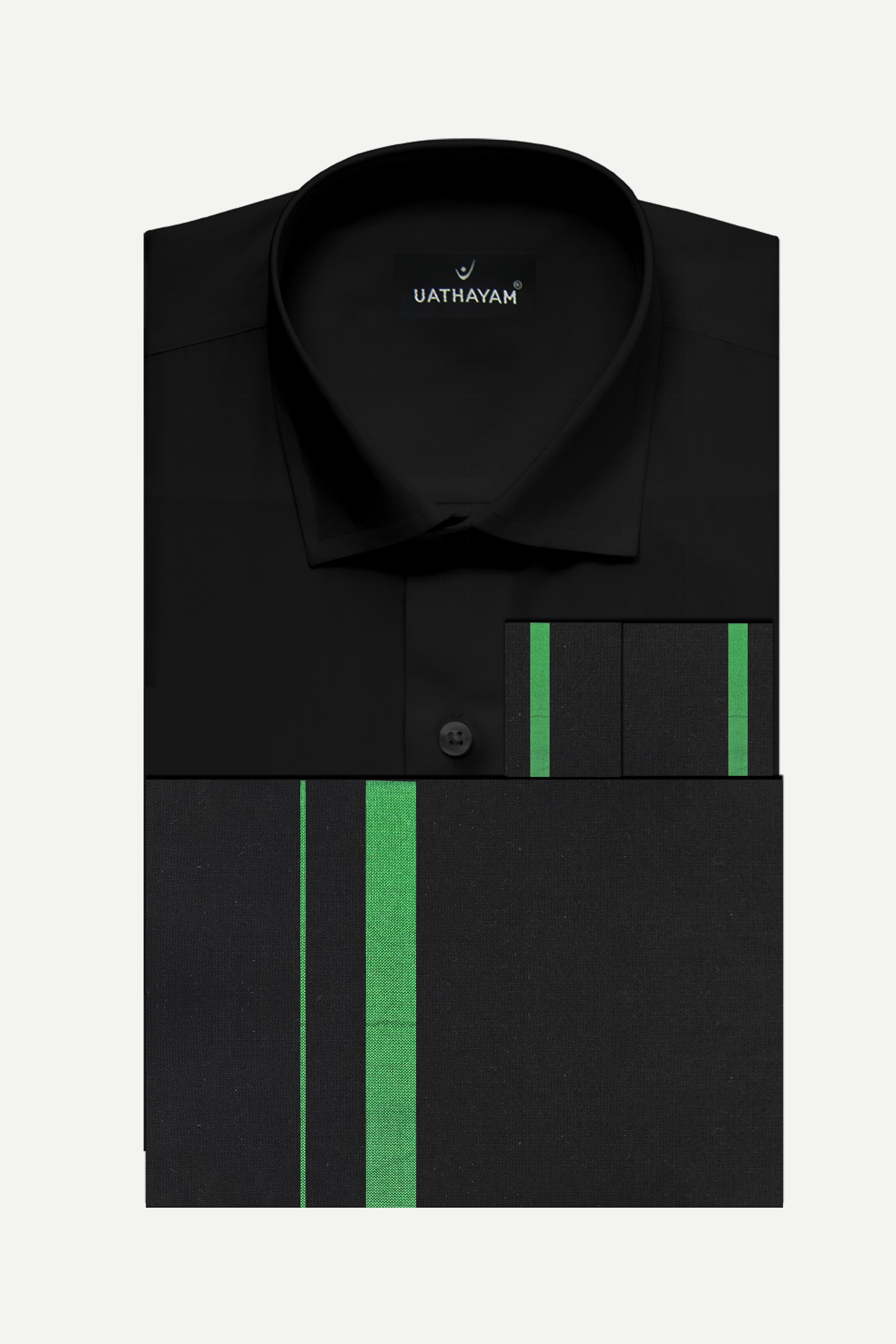 Saranam Set Black Shirt and Black Dhoti with Green Border 3-in-1  Devotional Set for Men Uathayam