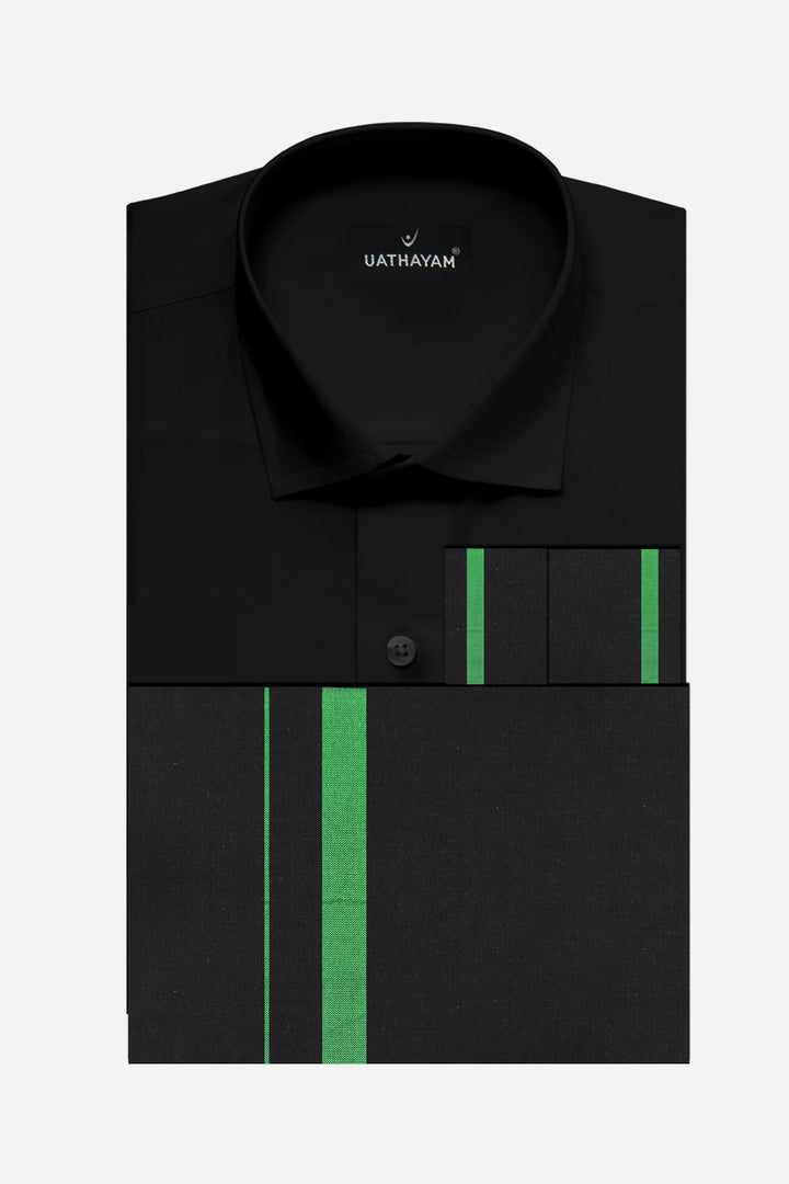 Saranam Set - Black Shirt and Black Dhoti with Green Border 3-in-1 Devotional Set for Men | Uathayam