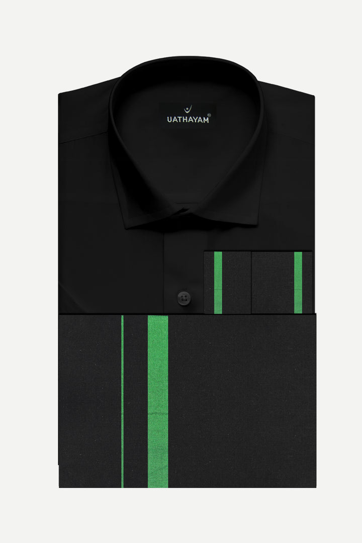 Saranam Set - Black Shirt and Black Dhoti with Green Border 3-in-1 Devotional Set for Men | Uathayam
