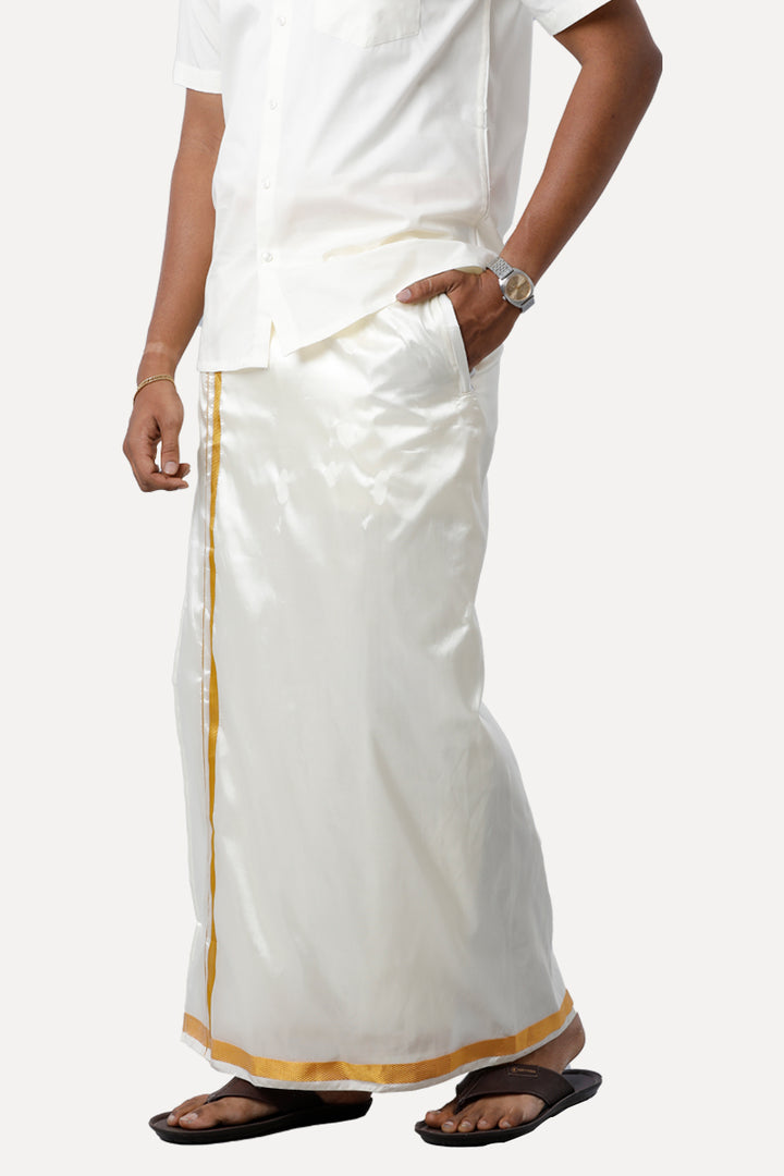 Yonex - Cream Single Layered Pocket Dhoti For Men | Uathayam