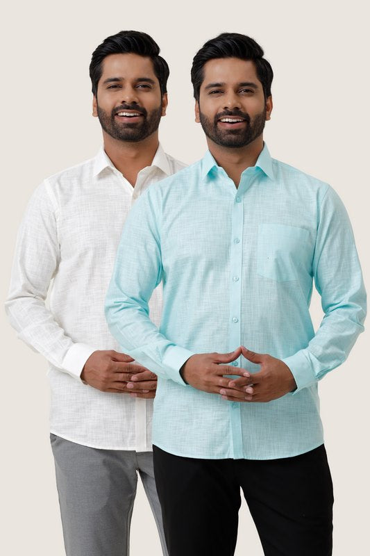 Indo Cotton Off White Sky Blue Pack Of Combo Shirts For Men Ariser