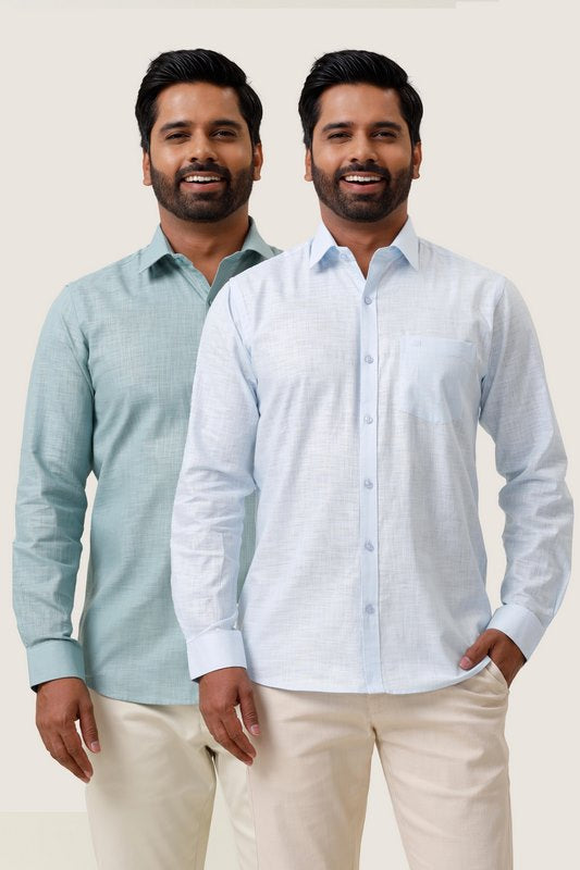 Indo Cotton Soft Blue Summer Green Pack Of Combo Shirts For