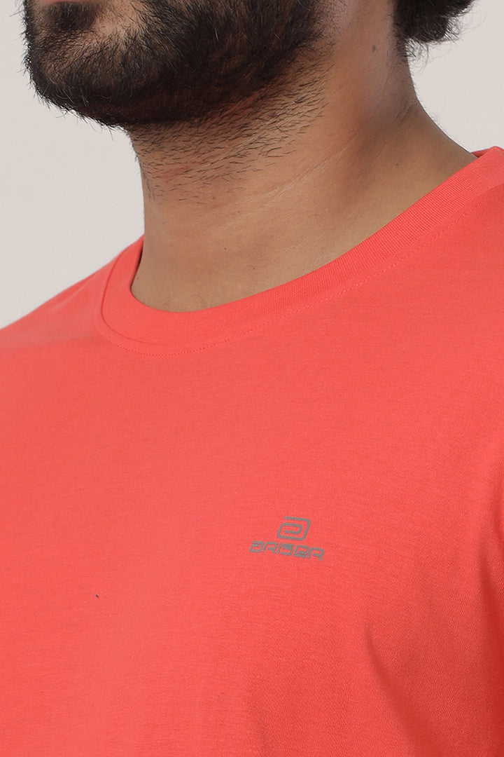 Round Neck - Orange Solid T-Shirts For Men | Ariser
