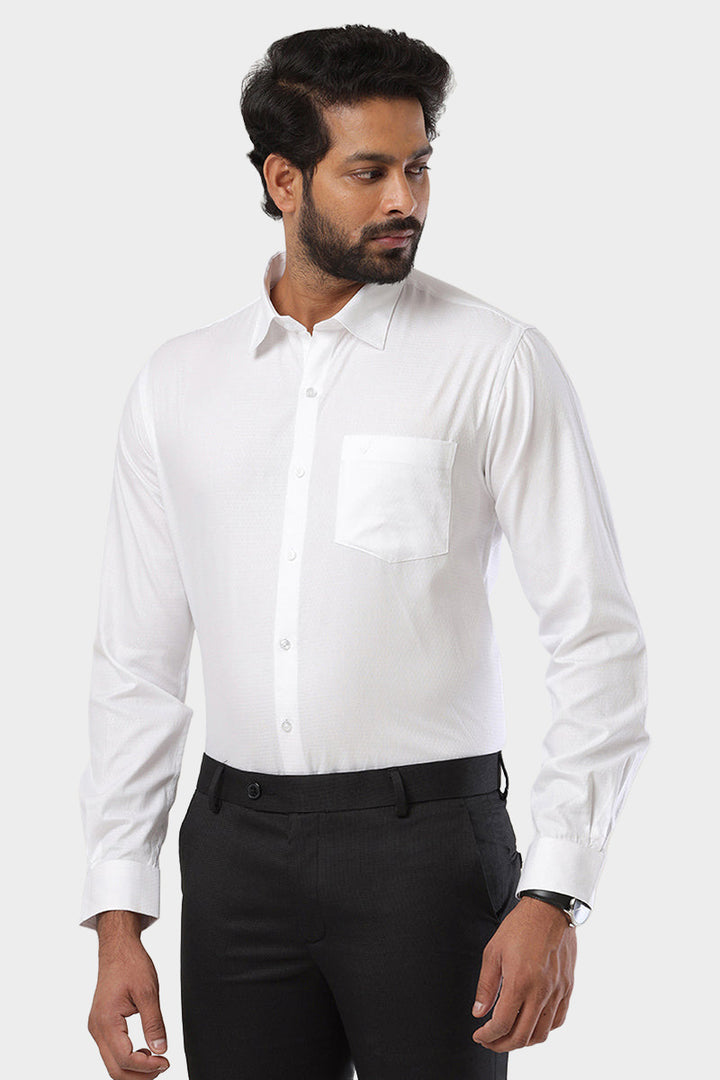 Kingdom - 100% Cotton Dobby Formal White Shirt For Men | Uathayam