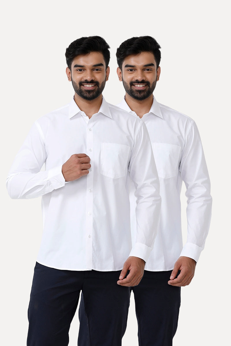 Snow Field 100 Cotton Formal White Shirts Pack Of 2 Combo For Men Uathayam