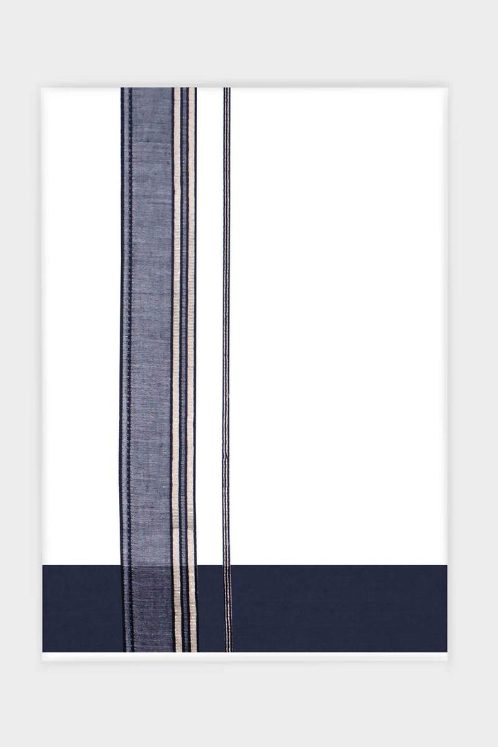 Art Crystal - Navy Blue Smooth Cotton Double Layered Dhoti With Fancy Borders | Uathayam