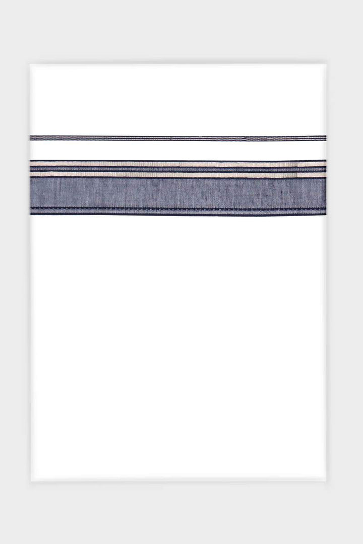 Art Crystal - Navy Blue Smooth Cotton Double Layered Dhoti With Fancy Borders | Uathayam