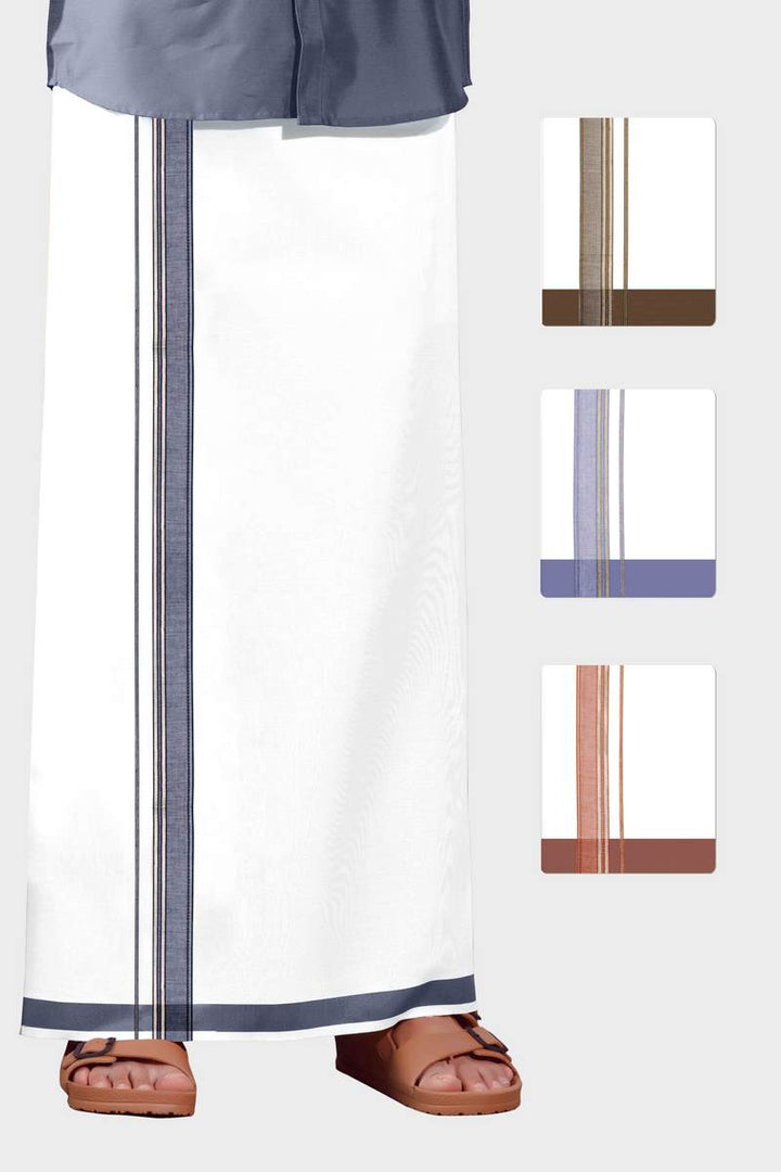 Art Crystal - Navy Blue Smooth Cotton Double Layered Dhoti With Fancy Borders | Uathayam