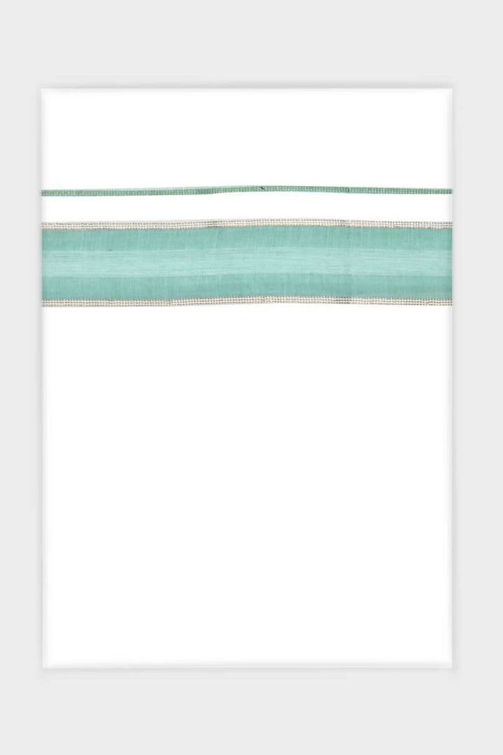 Dynamic Crystal - Seafoam Green Smooth Cotton Double Layered Dhoti With Fancy Borders | Uathayam