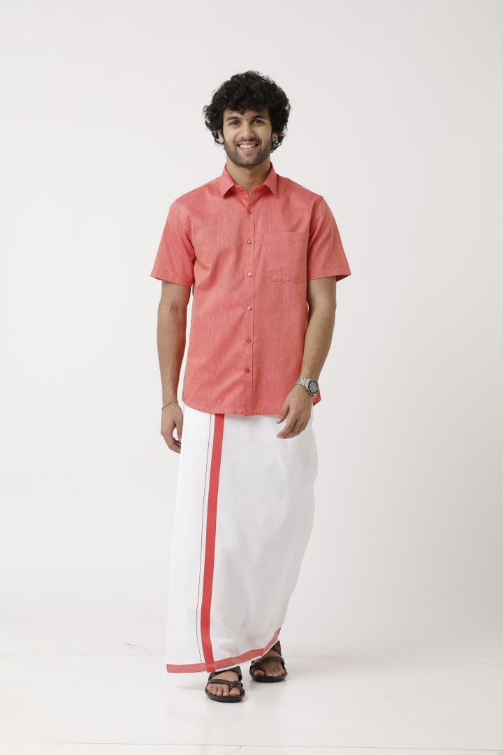 Varna - Dark Rose Matching Shirt and Single Dhoti Set For Men | Uathayam