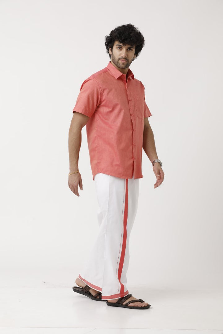 Varna - Dark Rose Matching Shirt and Single Dhoti Set For Men | Uathayam