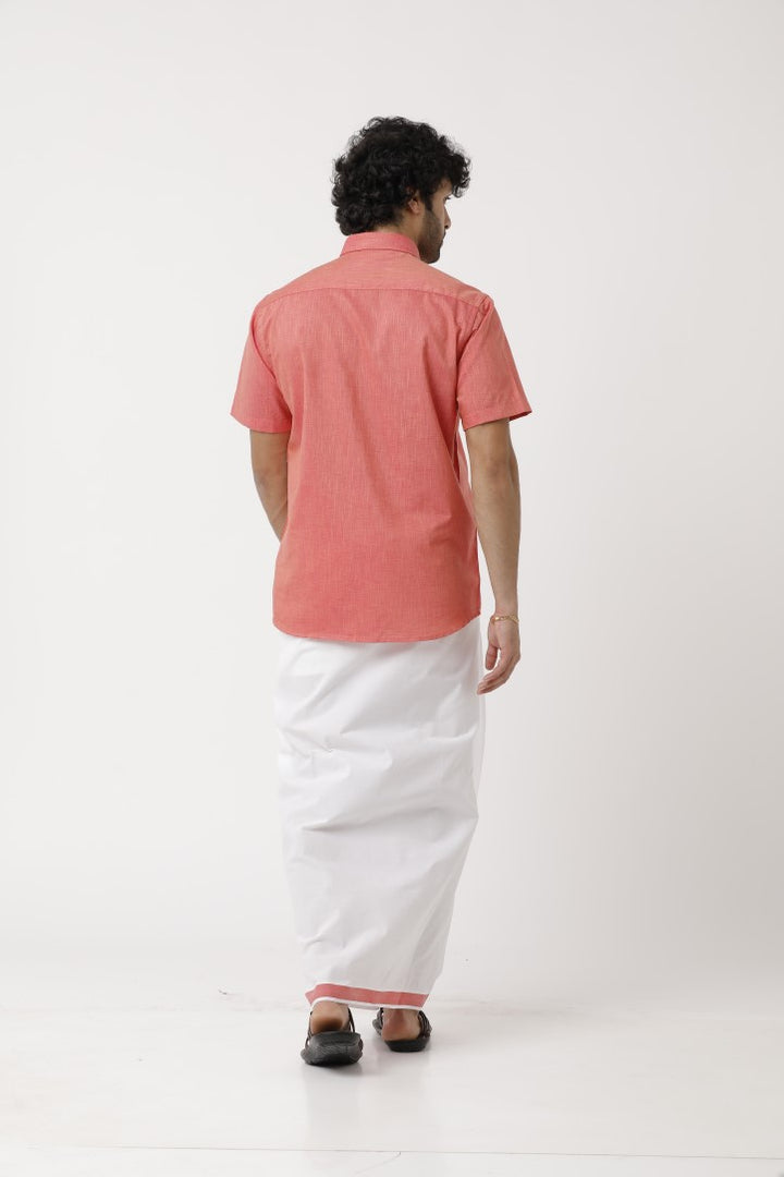 Varna - Dark Rose Matching Shirt and Single Dhoti Set For Men | Uathayam