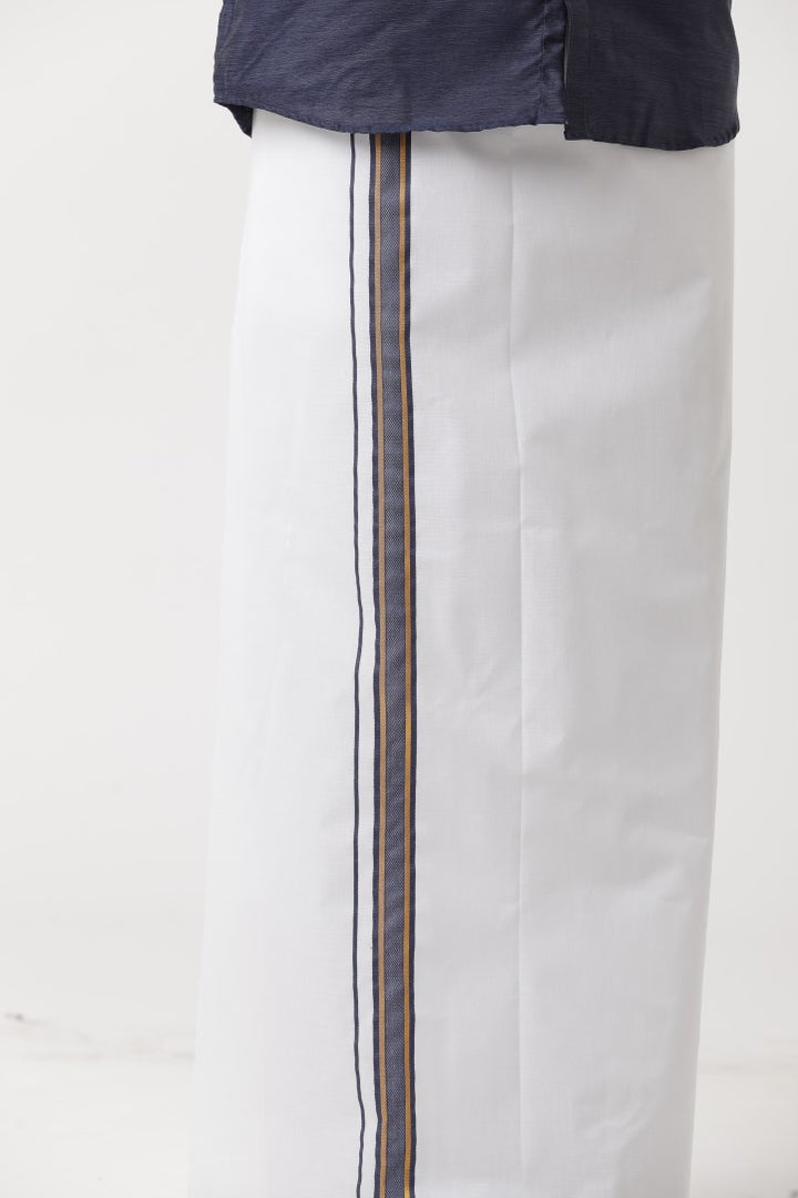 Varna - Navy Blue Matching Shirt and Single Dhoti Set For Men | Uathayam