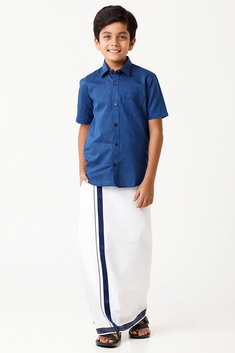 Navy Printed - Group Shirt and Matching Dhoti