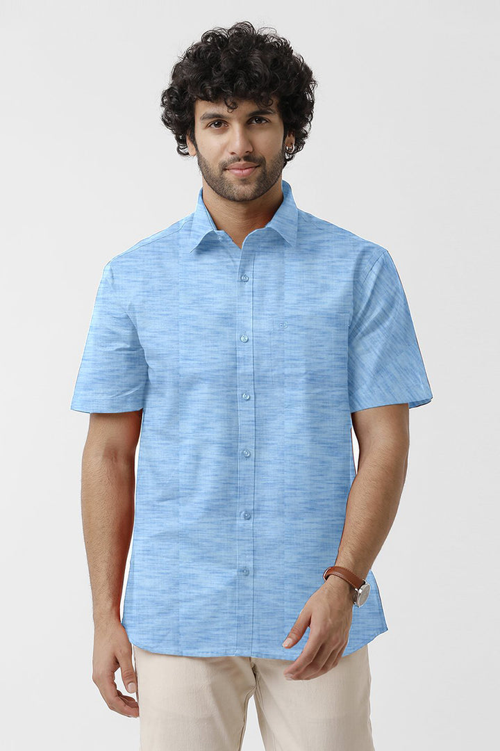 ARISER Vintage Baby Blue Color Cotton Rich Half Sleeve Formal Shirt for Men - VI10302