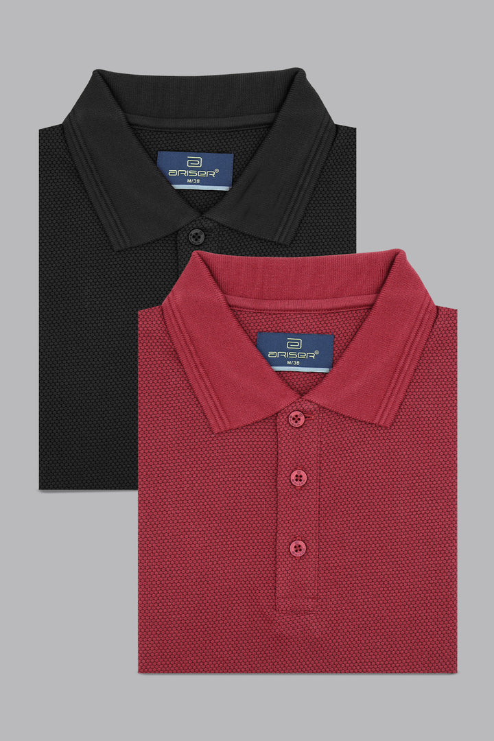 Canton Polo - Stone Black and Ruby Red T-Shirts Pack Of 2 Combo For Men | Ariser