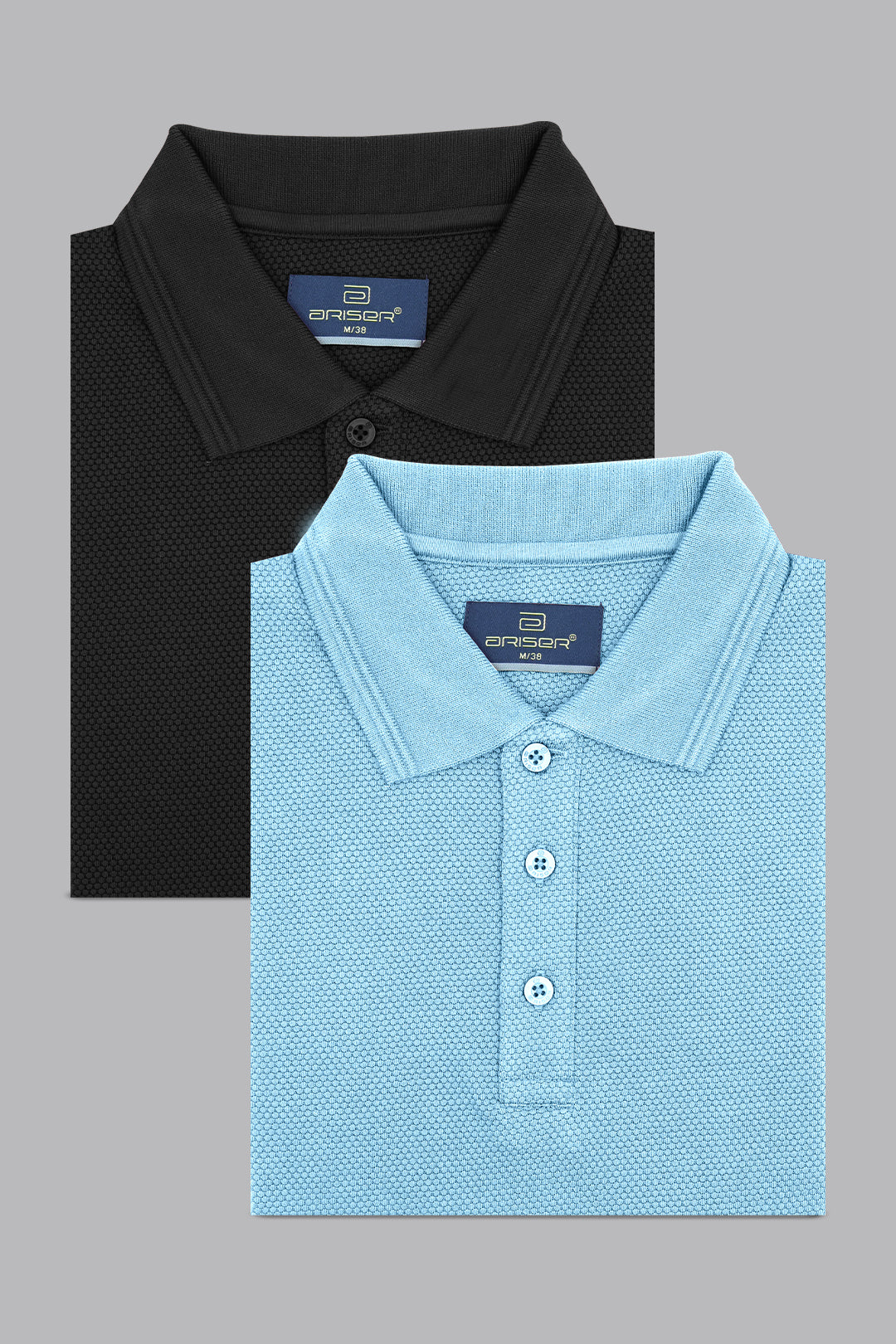 Canton Polo - Stone Black and Baby Blue T-Shirts Pack Of 2 Combo For Men | Ariser