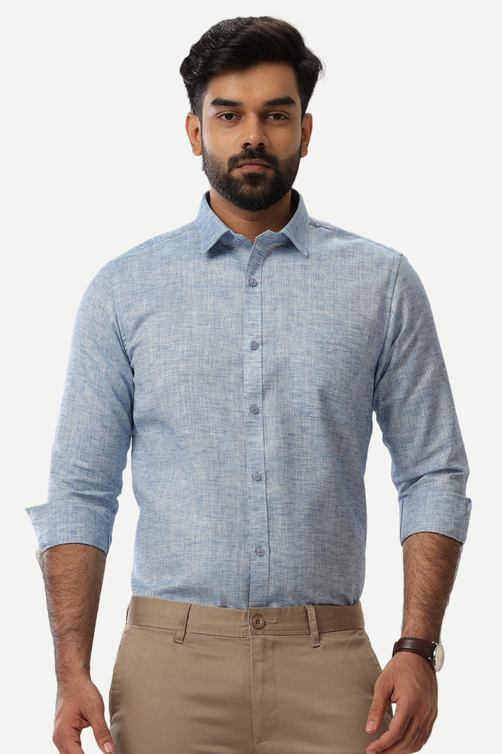 Linen Feel - Light Blue Formal Shirts For Men | Ariser